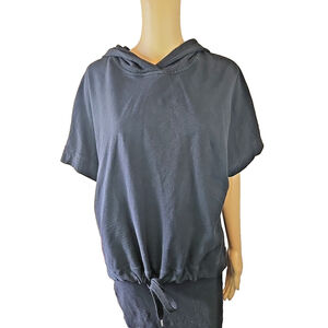 Aether Women's Black Dolman Short Sleeve Cotton Hoodie Size 4